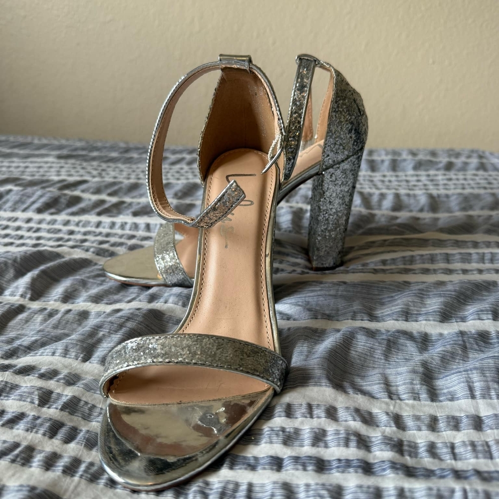 Silver Glitter High Heel Sandals